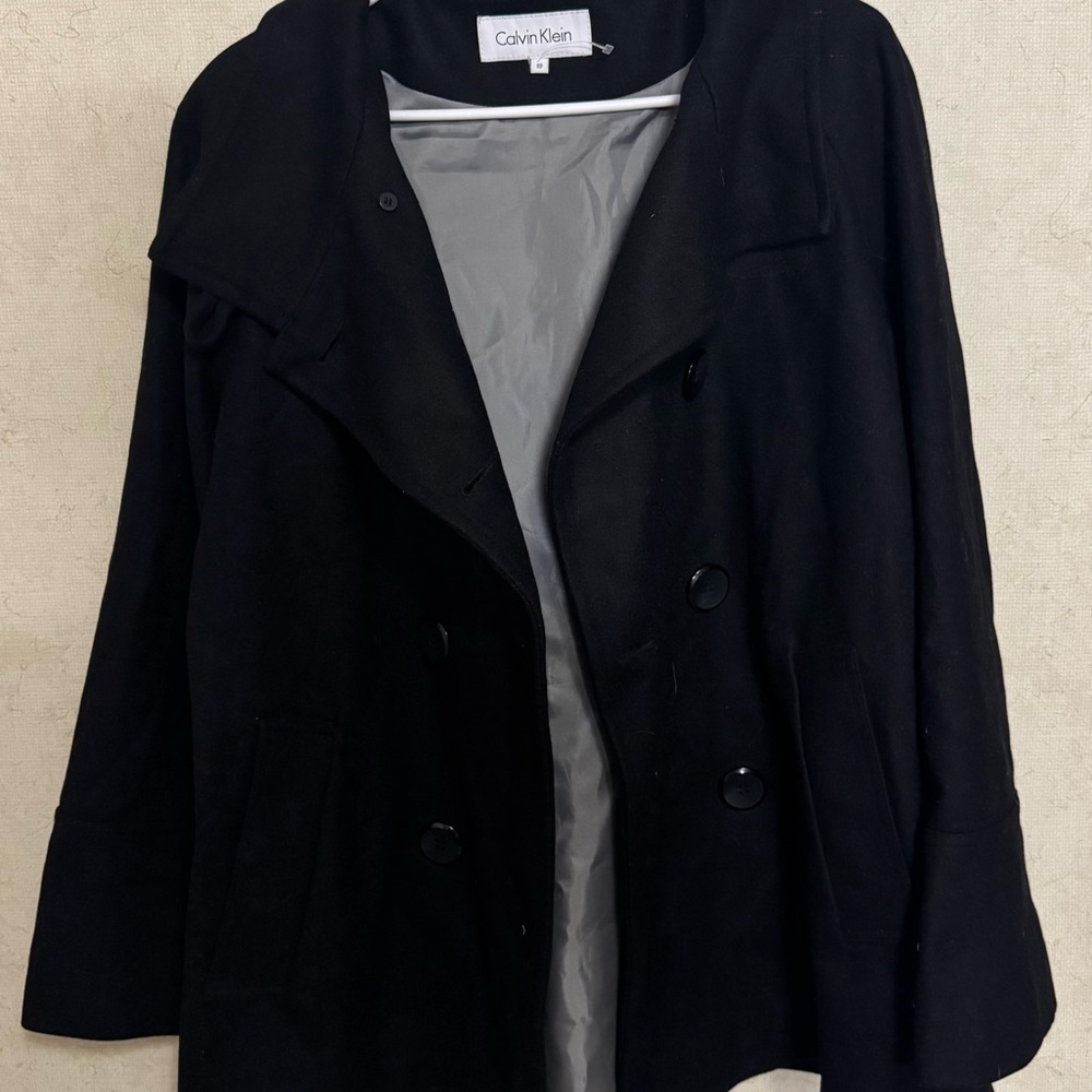 Calvin Klein Women's Double-Breasted Black Pea Coat